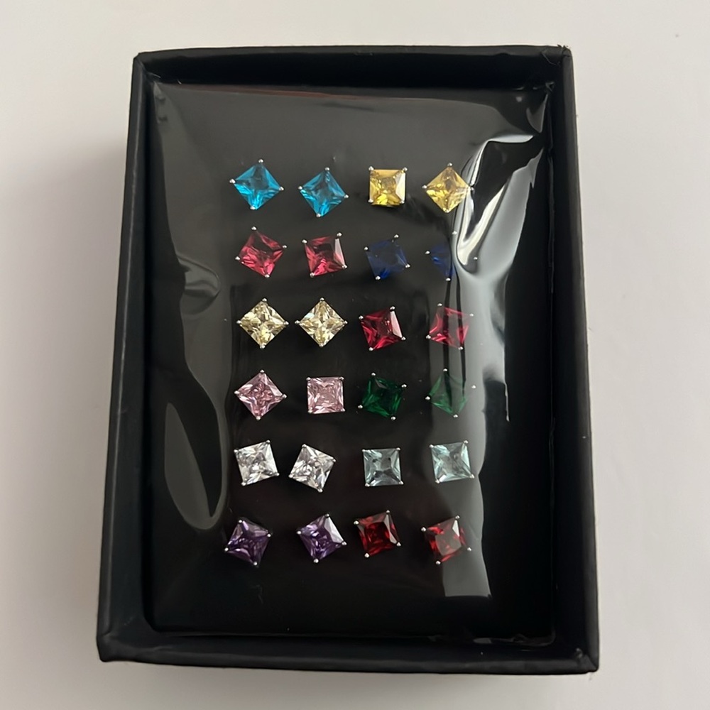 12 Pair Multi Colored Stud Earrings - image 1
